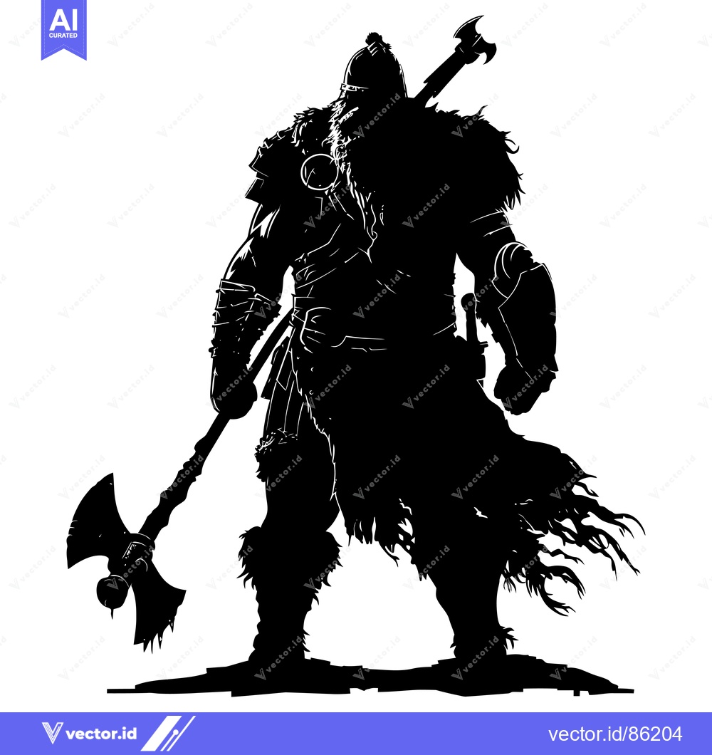 Premium Vector of Silhouette of a Bearded Viking Warrior Holding an Axe