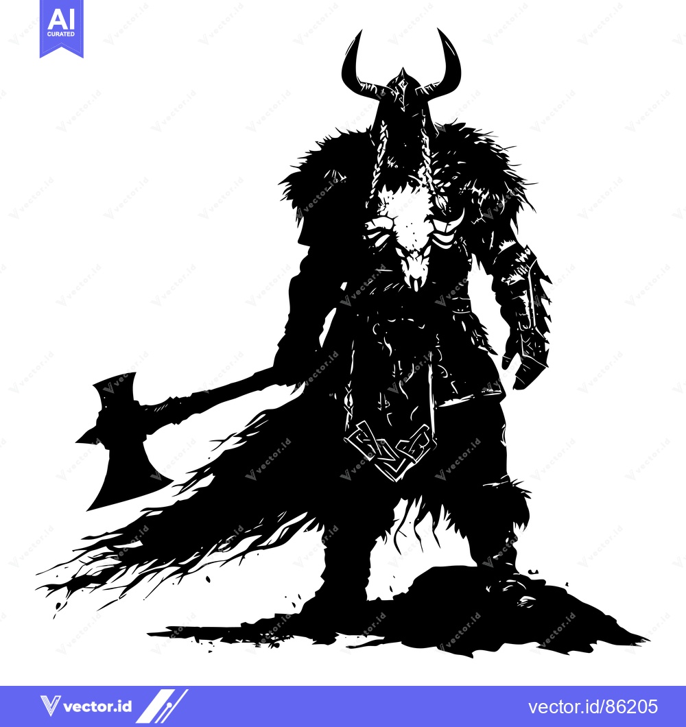 Premium Vector of Silhouetted Viking Warrior with Axe and Horns
