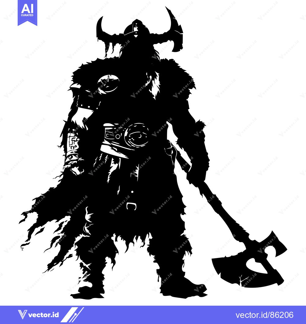 Premium Vector dari Silhouette of a Viking Warrior Holding a Double-Headed Axe