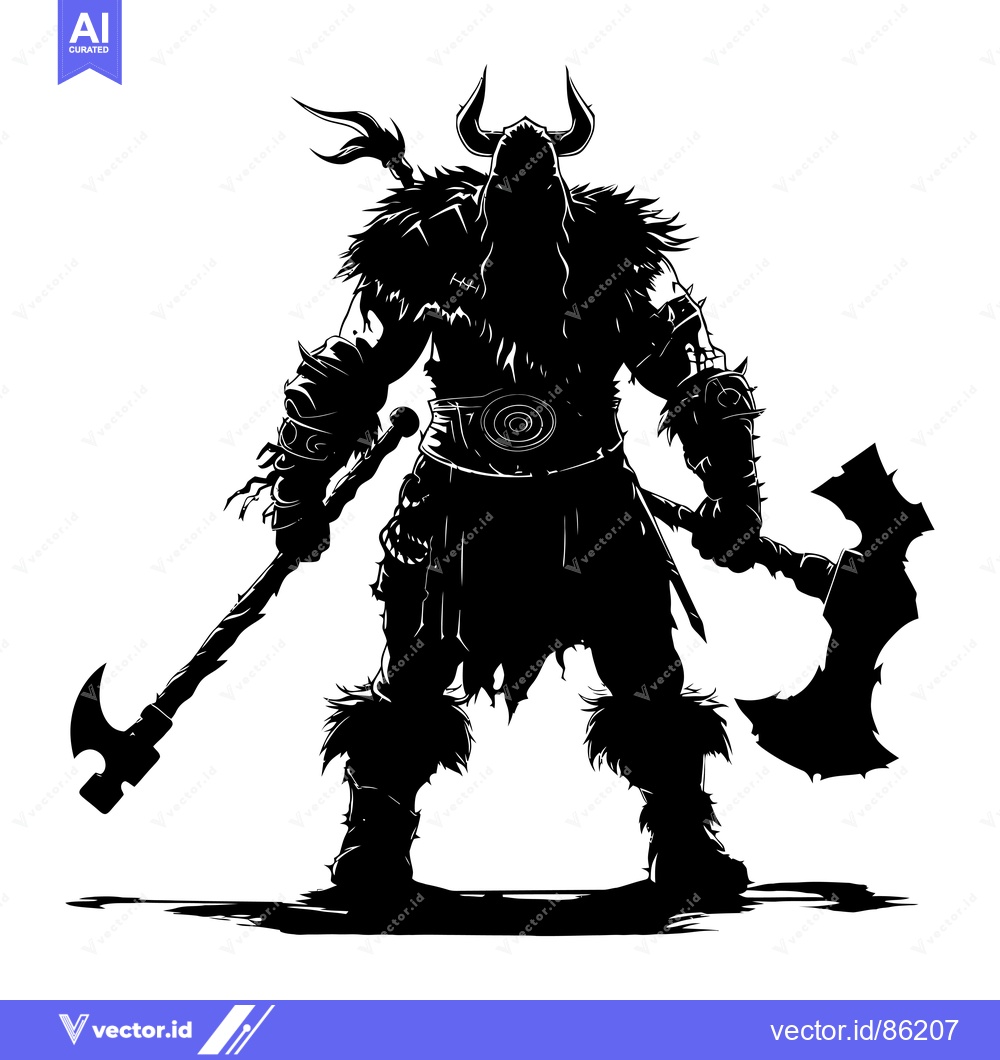 Premium Vector dari A Silhouette of a Viking Warrior Holding Two Axes