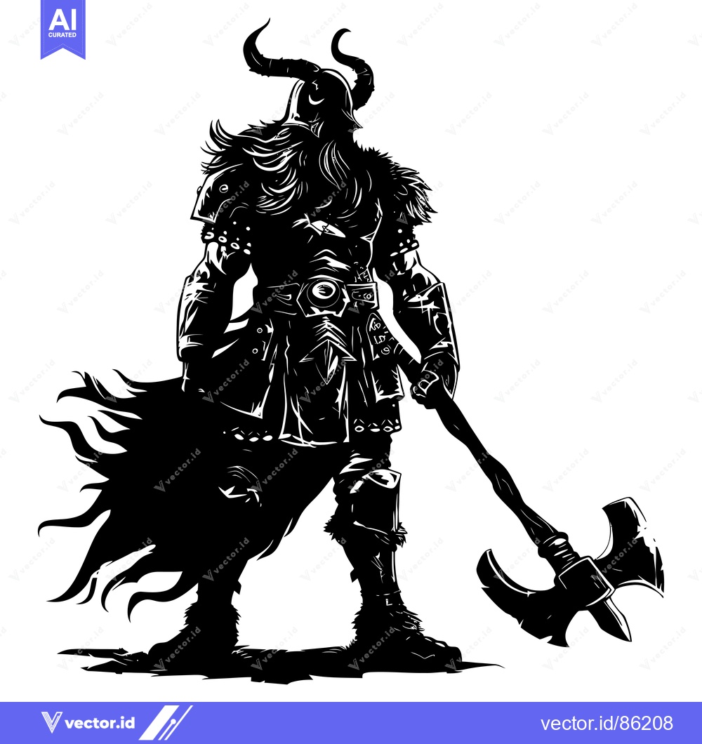 Premium Vector dari Silhouette of a Viking Warrior Holding an Axe