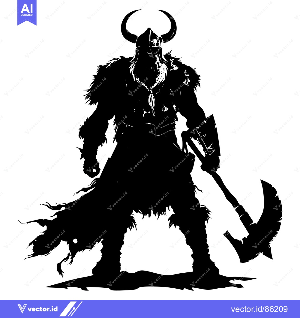 Premium Vector dari Silhouette of a Viking Warrior Holding an Axe