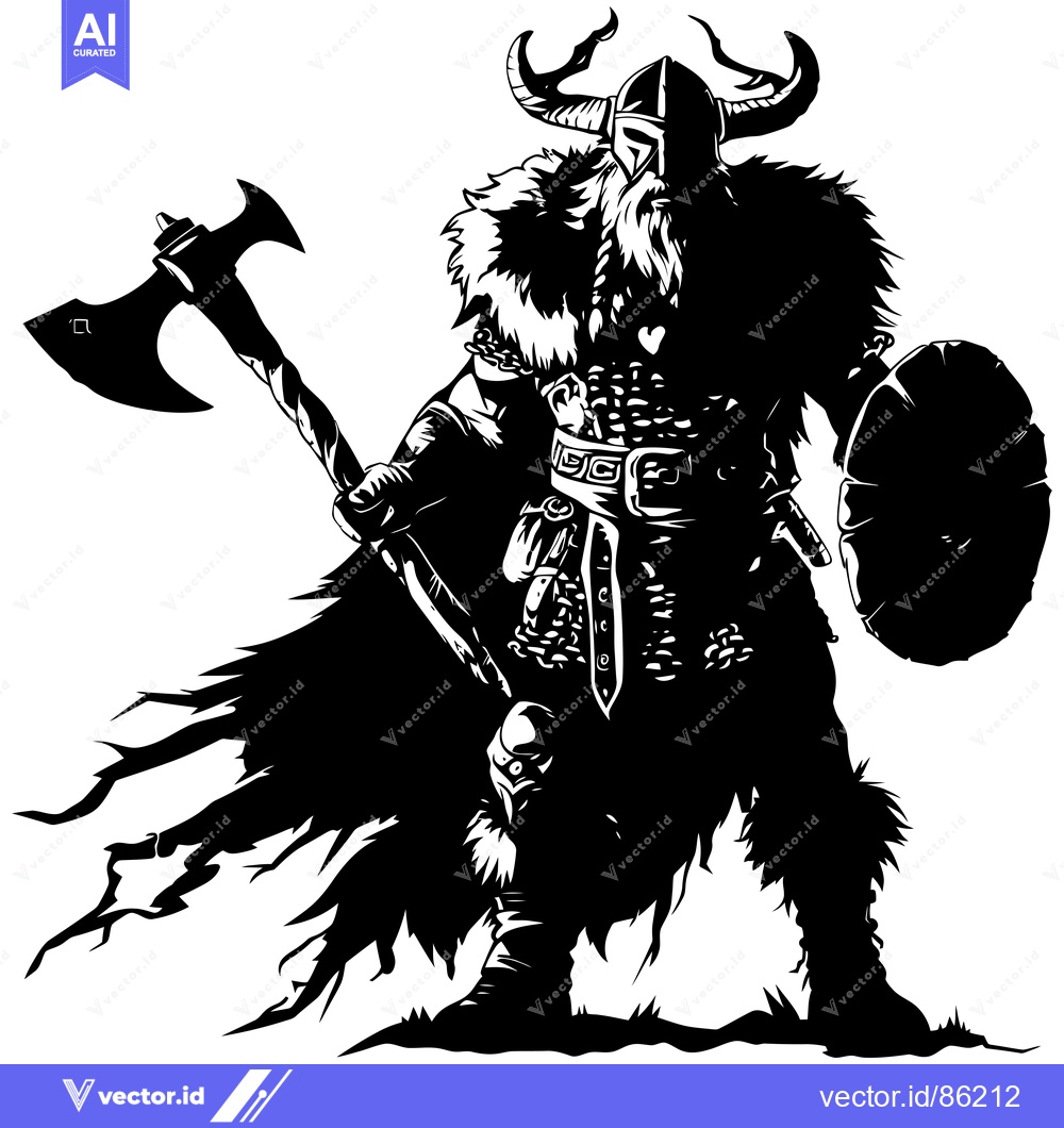 Premium Vector of A Silhouette of a Viking Warrior Holding an Axe and Shield