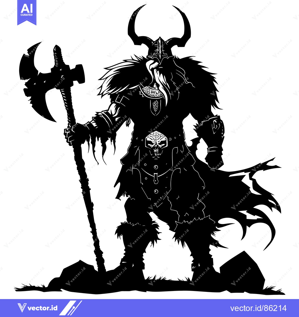 Premium Vector dari Silhouette of a Viking Warrior with a Large Axe