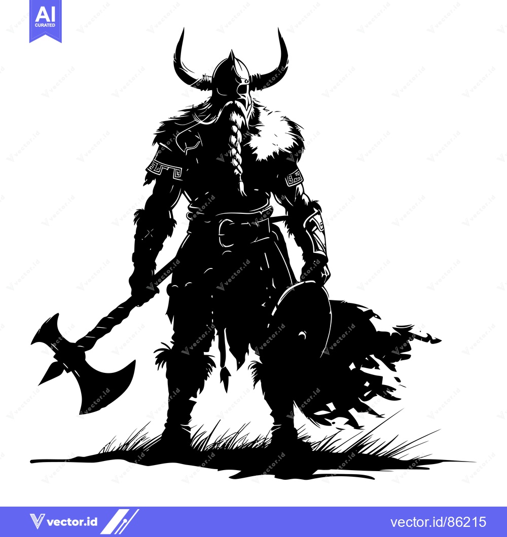 Premium Vector of Silhouette of a Viking Warrior Holding an Axe and Shield