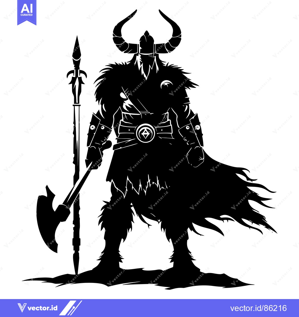 Premium Vector dari Silhouette of a Viking Warrior with a Spear and Axe