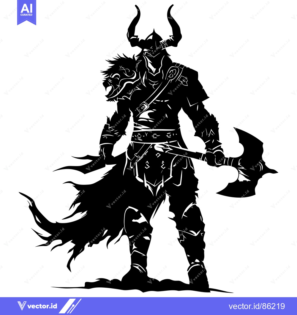 Premium Vector dari Silhouette of a Viking Warrior with an Axe and Horns