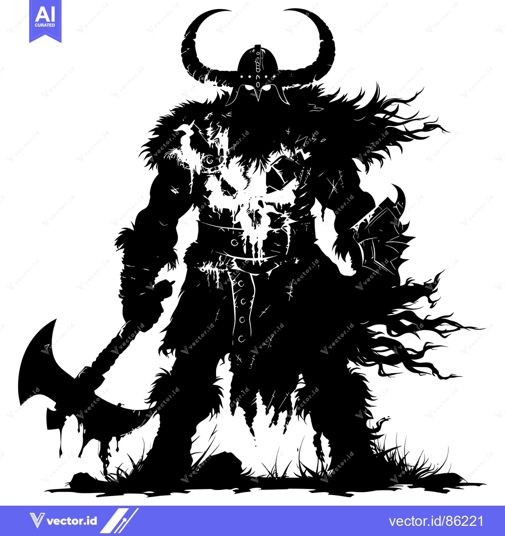 Premium Vector dari A Silhouette of a Mighty Barbarian Warrior Holding an Axe