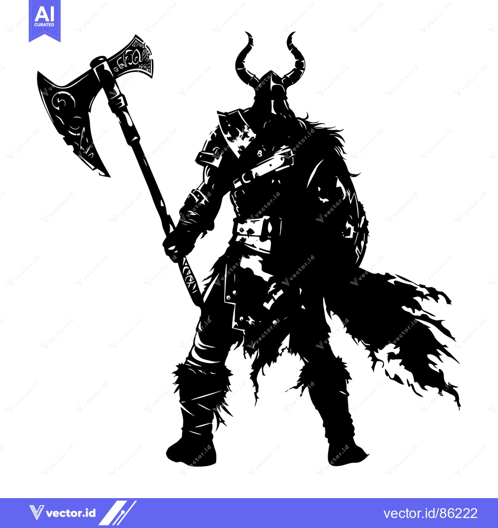 Premium Vector of Silhouetted Viking Warrior Holding an Axe and Shield