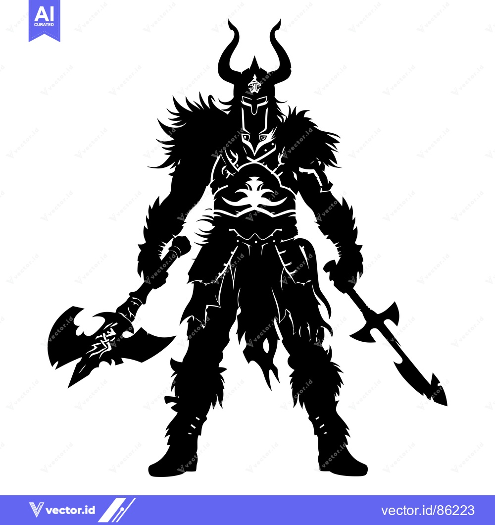 Premium Vector dari Silhouette of a Viking Warrior Holding an Axe and a Sword