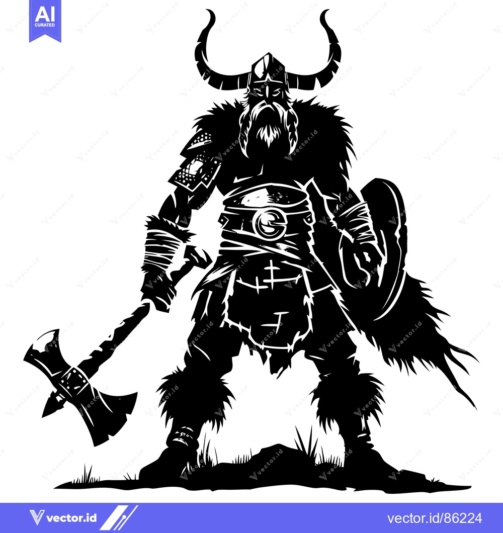 Premium Vector dari A Silhouetted Viking Warrior Holding an Axe and Shield