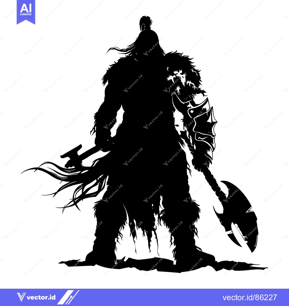 Premium Vector dari Silhouette of a Warrior with an Axe and Shield