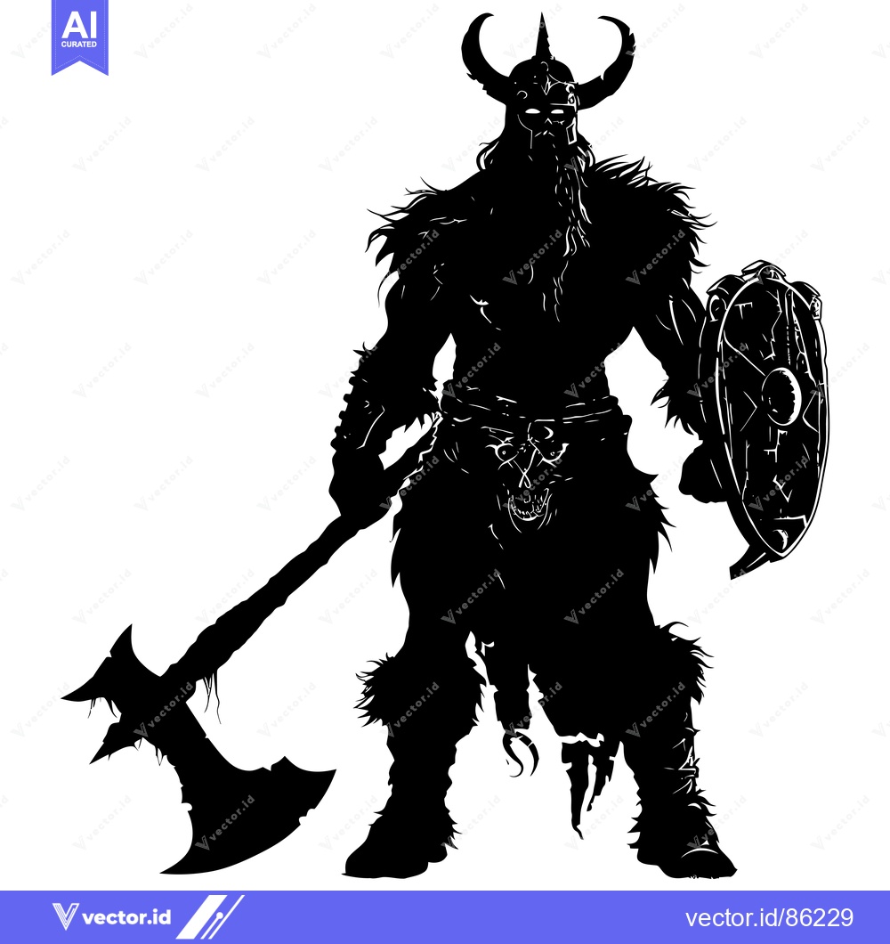 Premium Vector dari Silhouette of a Viking Warrior with Axe and Shield