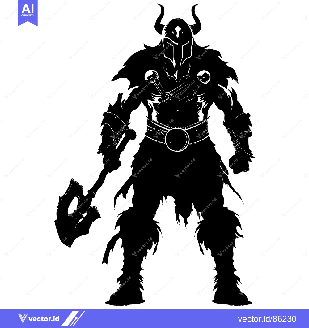 Premium Vector of Silhouette of a horned warrior with an axe