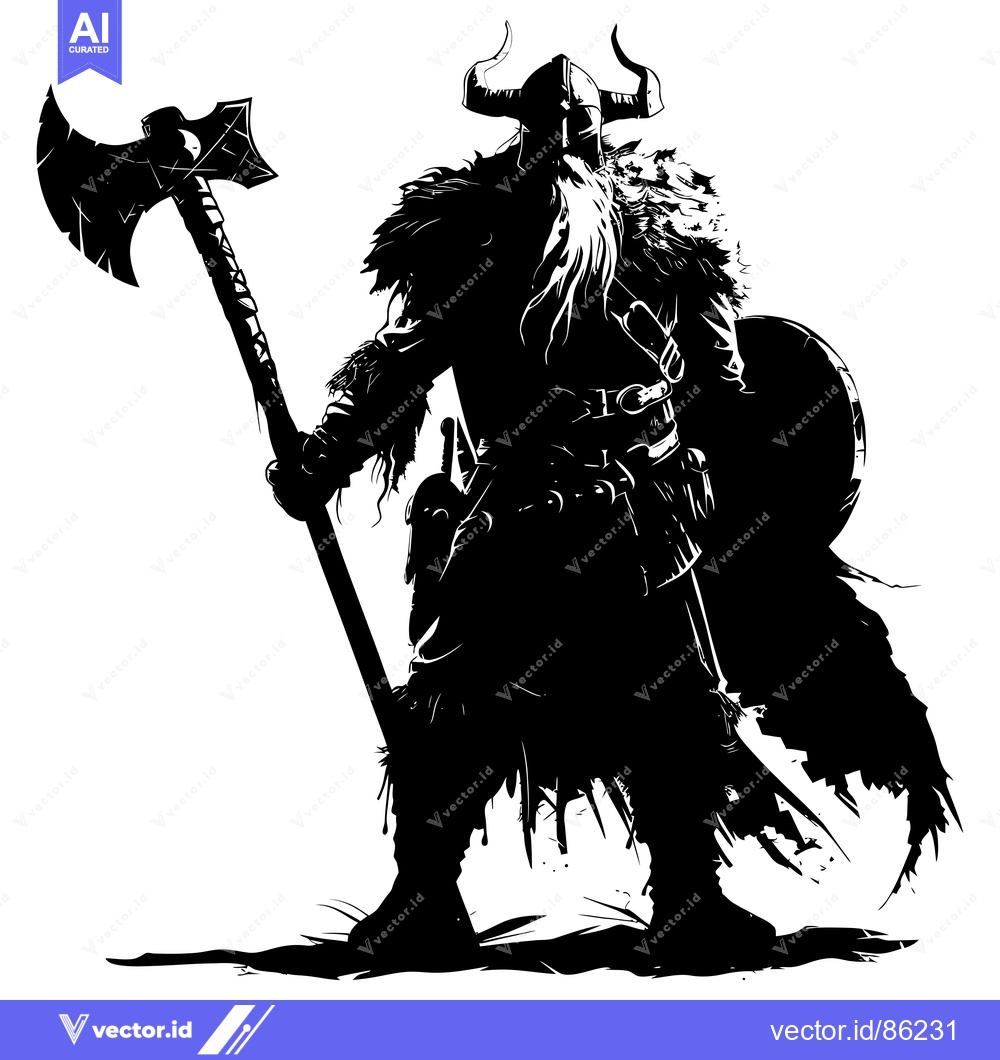 Premium Vector dari Silhouette of a Viking Warrior Holding an Axe and Shield