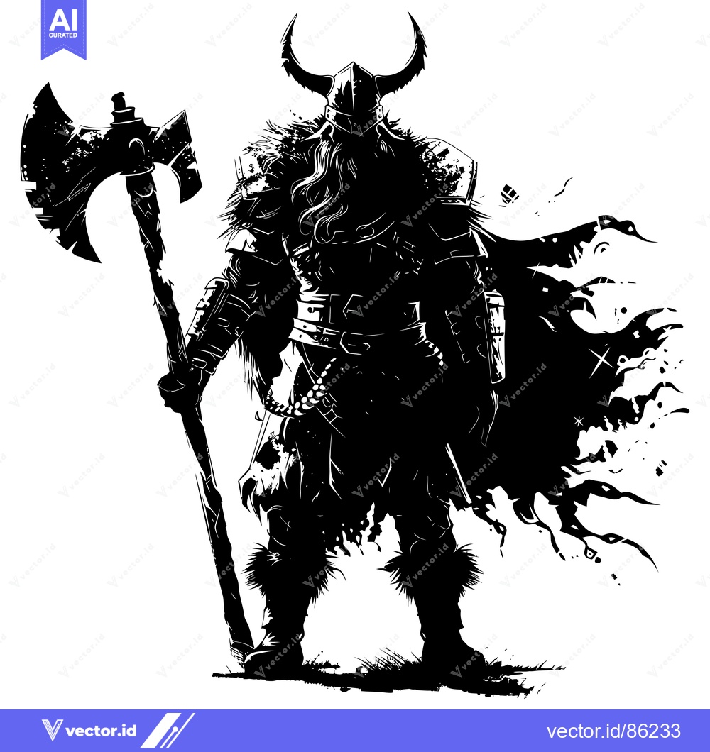 Premium Vector dari Silhouetted Viking Warrior Holding a Large Axe
