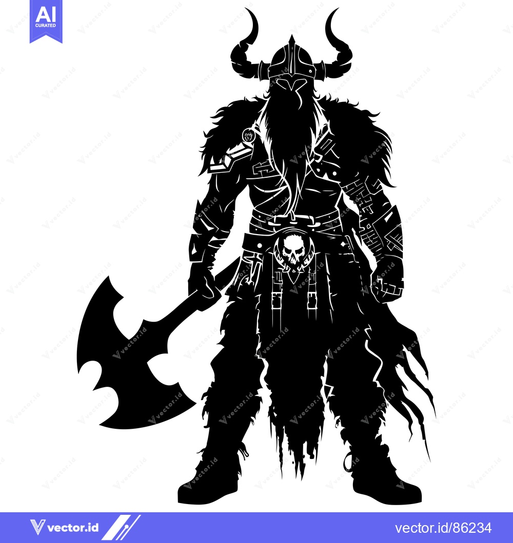 Premium Vector of Silhouette of a Viking Warrior with Axe and Horns