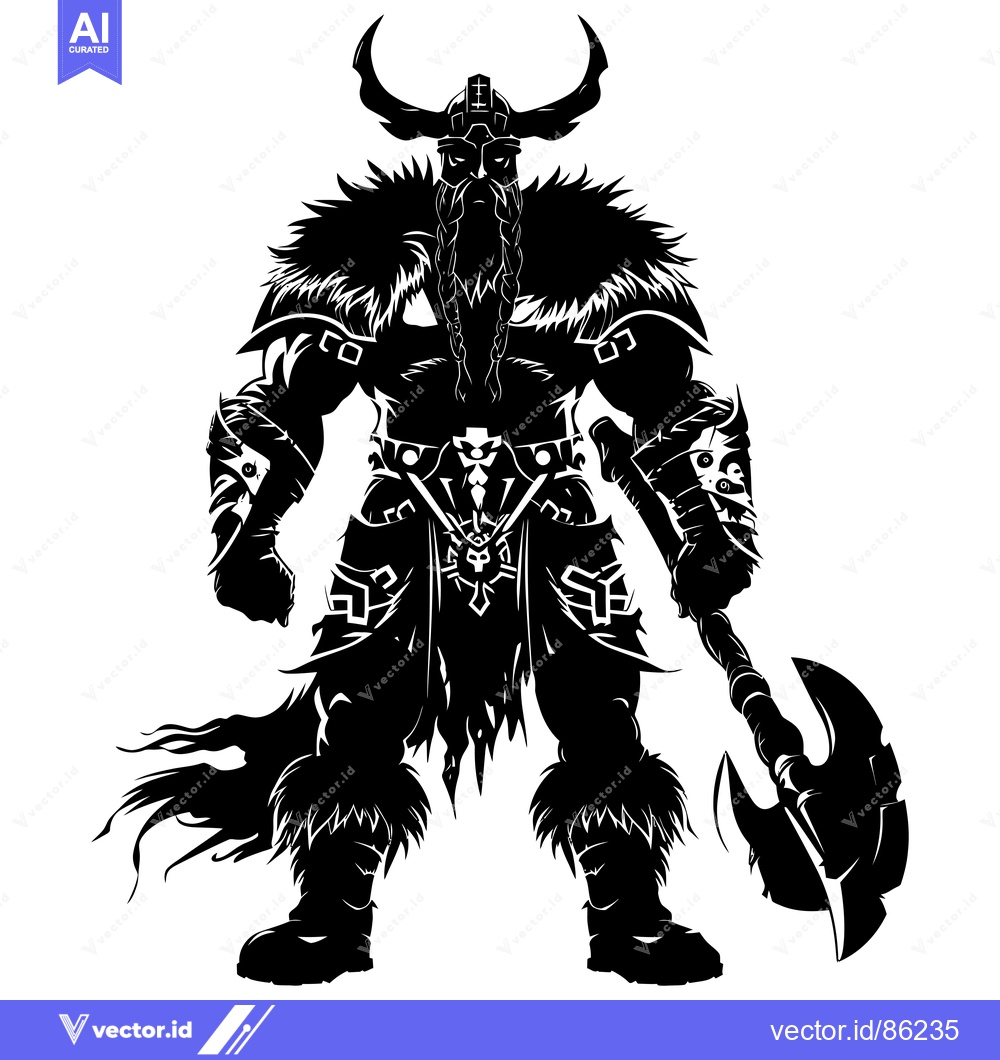 Premium Vector dari A Silhouetted Viking Warrior Holding an Axe