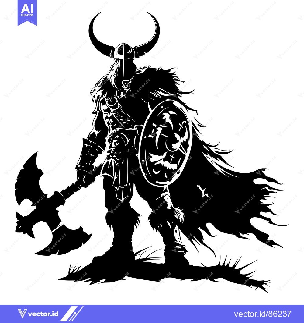 Premium Vector dari Silhouetted Viking Warrior with Axe and Shield