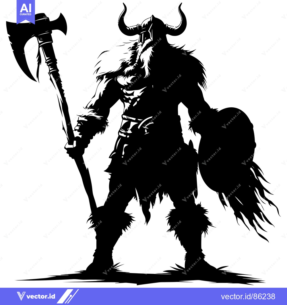 Premium Vector dari Silhouette of a Viking Warrior Holding an Axe and Shield