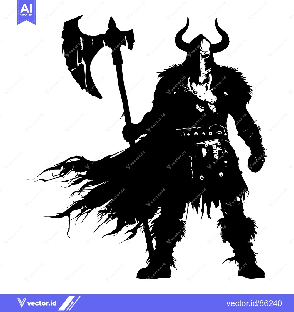 Premium Vector dari Silhouette of a Viking Warrior Holding an Axe