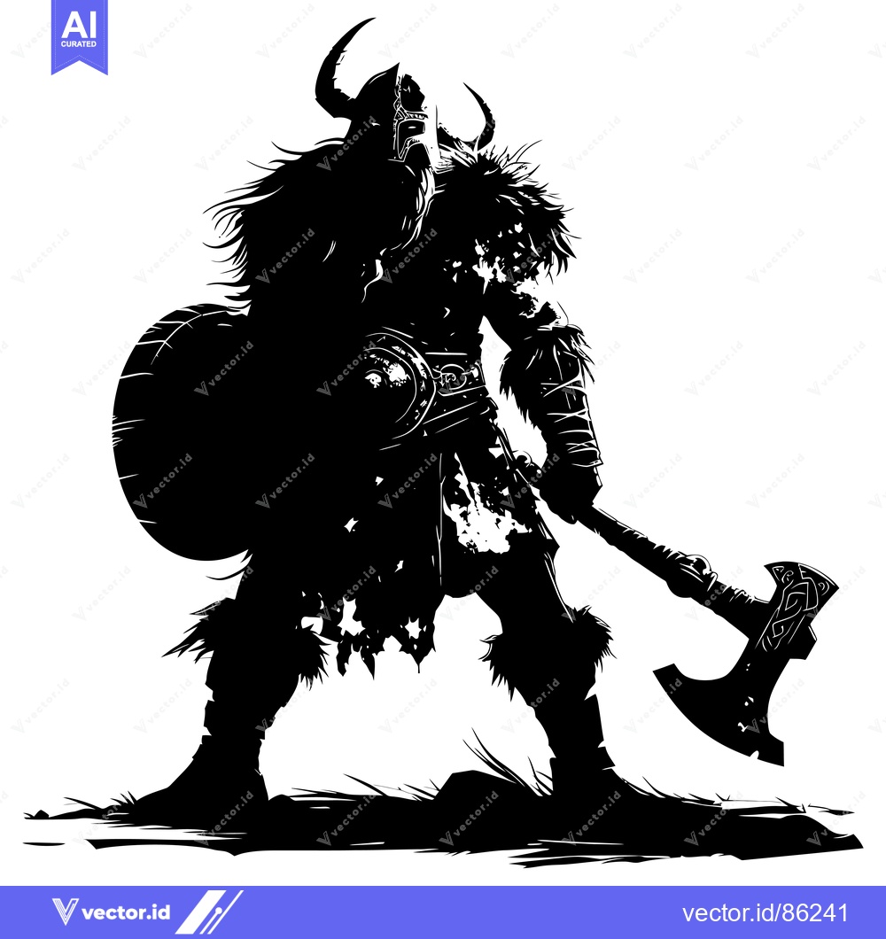 Premium Vector dari Silhouette of a Viking Warrior Holding an Axe and Shield