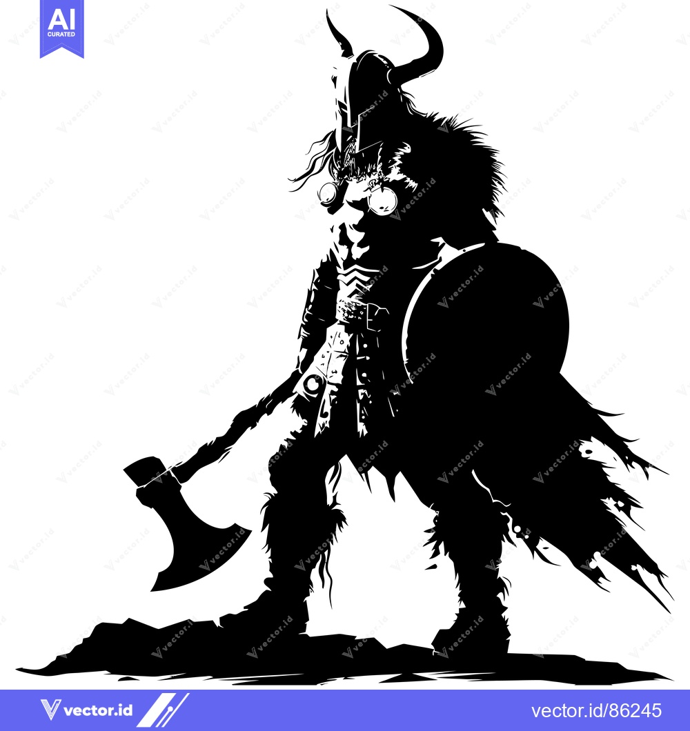 Premium Vector dari Silhouette of a Viking Warrior Holding an Axe and Shield