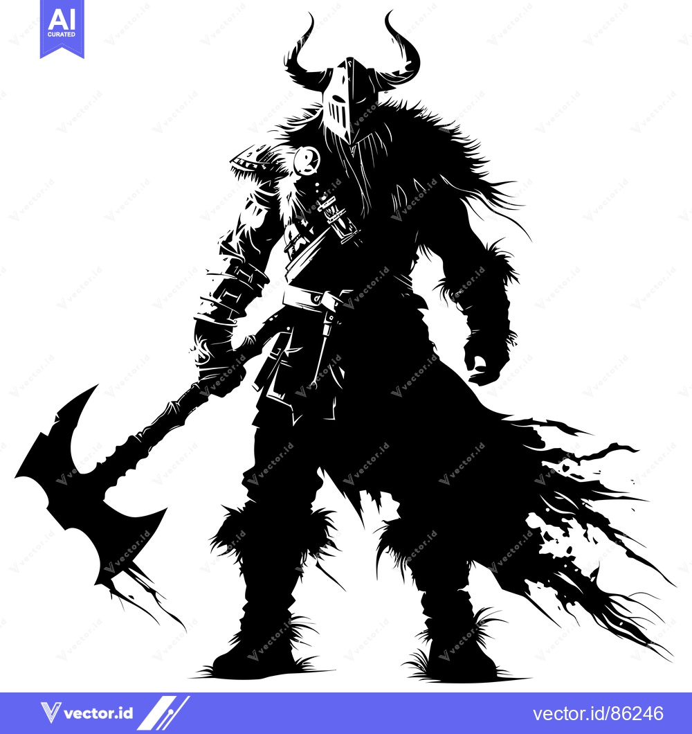 Premium Vector dari Black and White Silhouette of a Viking Warrior Holding an Axe