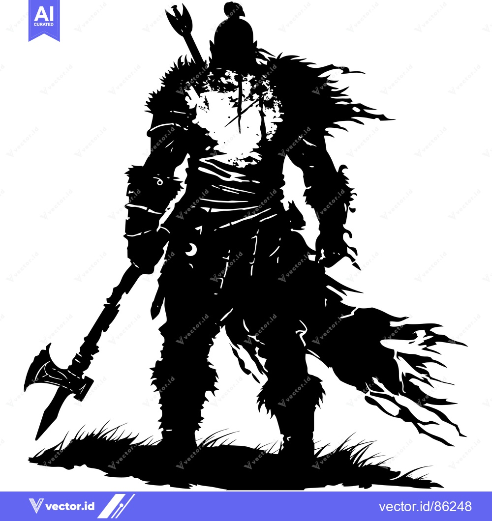 Premium Vector of Silhouette of a Warrior Holding an Axe and Standing in Grass
