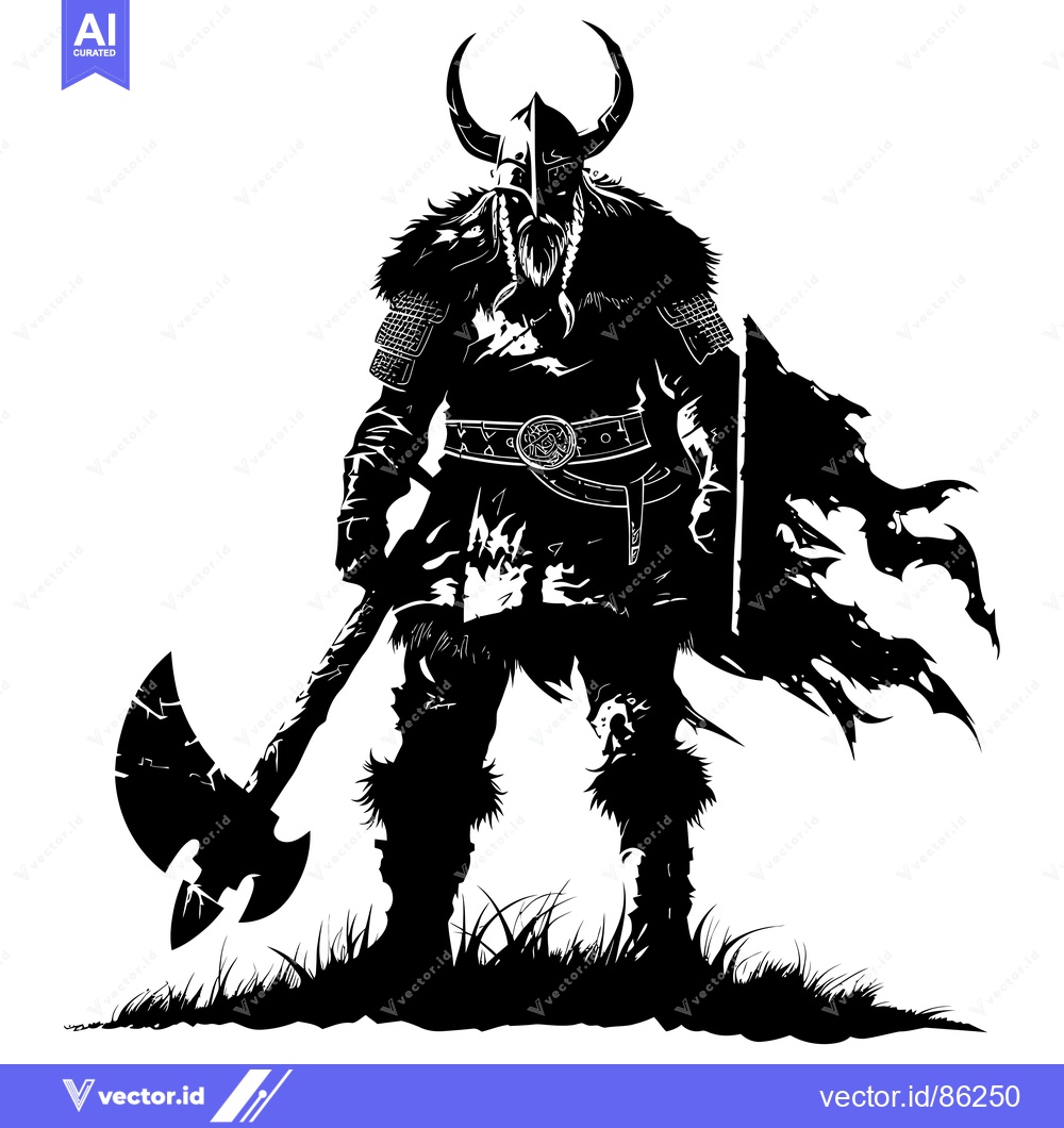 Premium Vector dari A Black and White Silhouette of a Viking Warrior