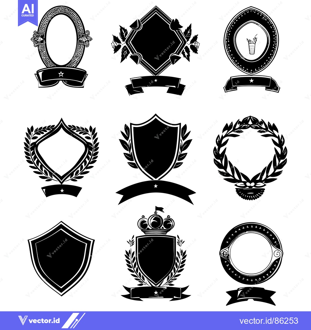 Premium Vector of Collection of Nine Black and White Ornamental Frames with Banners and