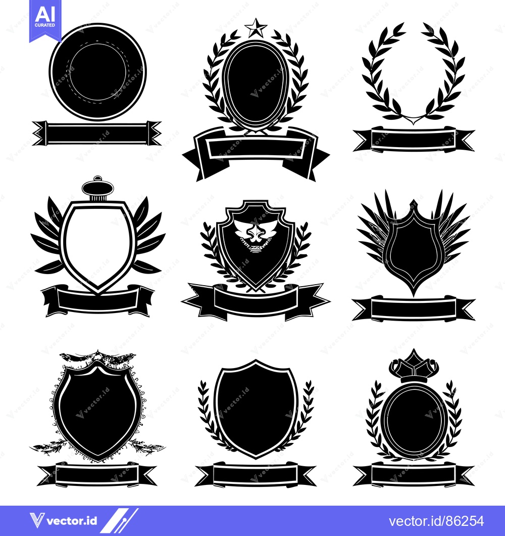 Premium Vector dari Collection of Blank Black and White Heraldic Shields and Frames