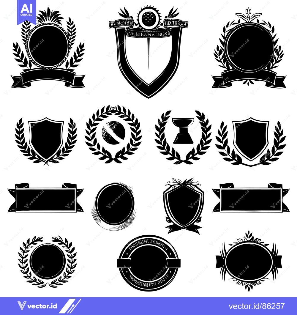 Premium Vector dari Collection of Black and White Heraldic Design Elements