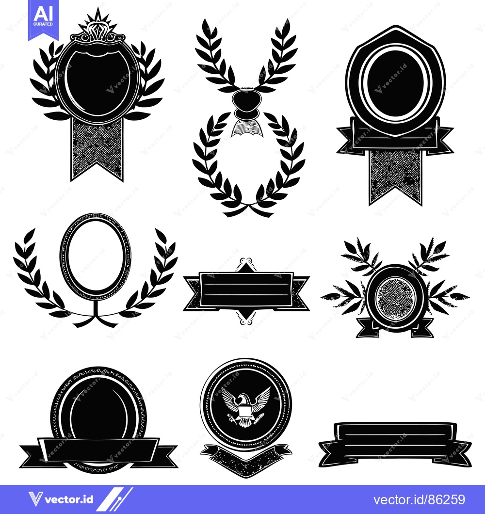 Premium Vector dari Collection of Black and White Laurel Wreath and Badge Designs