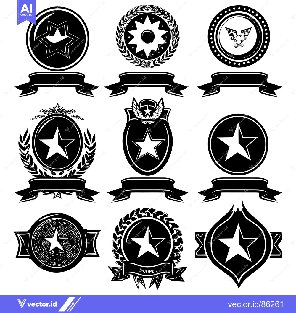 Premium Vector dari A Collection of Black and White Star-Themed Badges and Emblems
