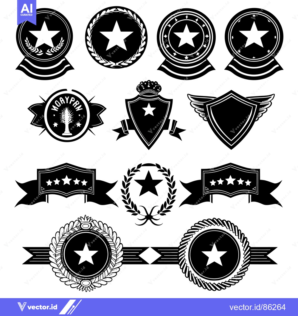 Premium Vector dari Collection of Black and White Star-Themed Badges and Emblems