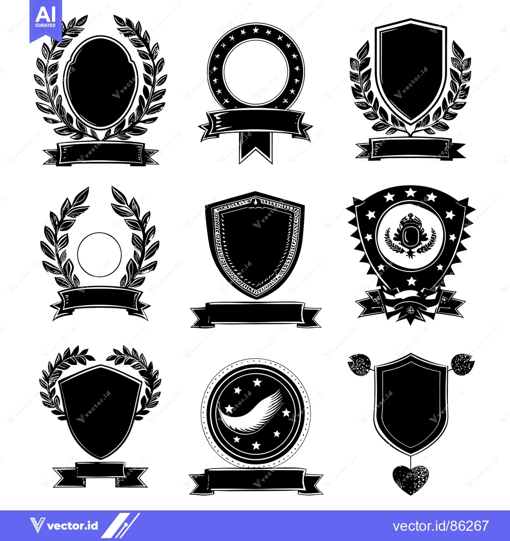 Premium Vector of Collection of Black and White Blank Heraldic Emblems