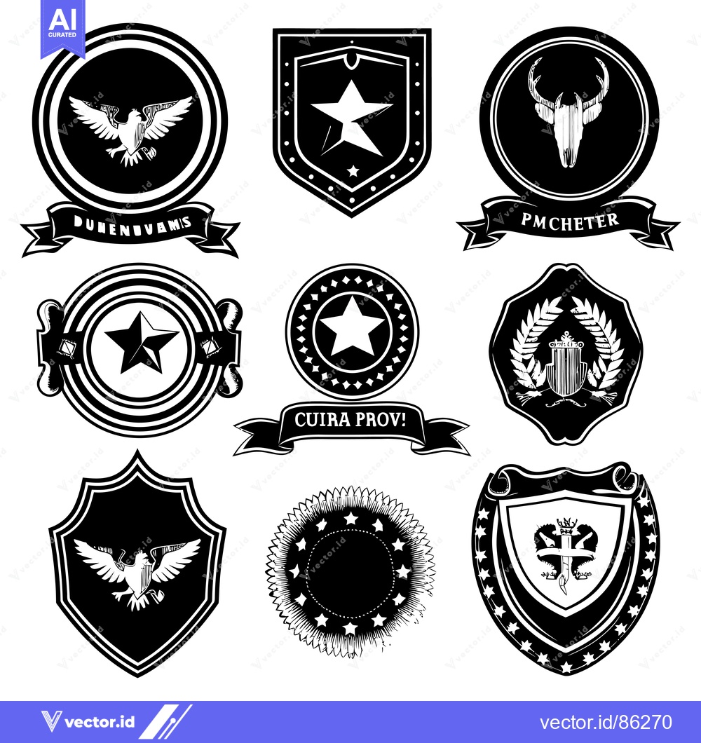 Premium Vector dari Black and White Vintage Heraldic Shield and Emblem Designs