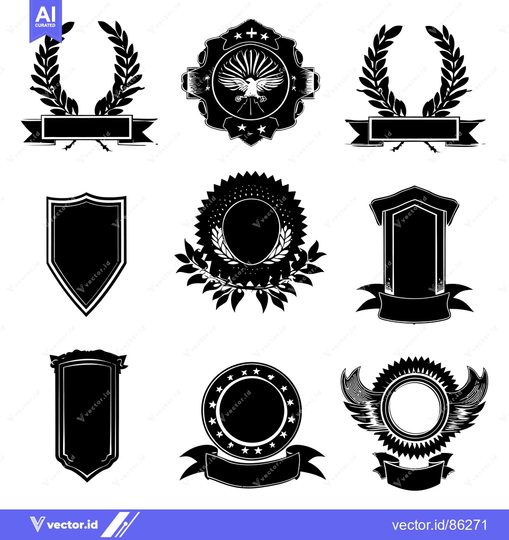 Premium Vector dari Collection of Black and White Blank Heraldic and Award Emblems