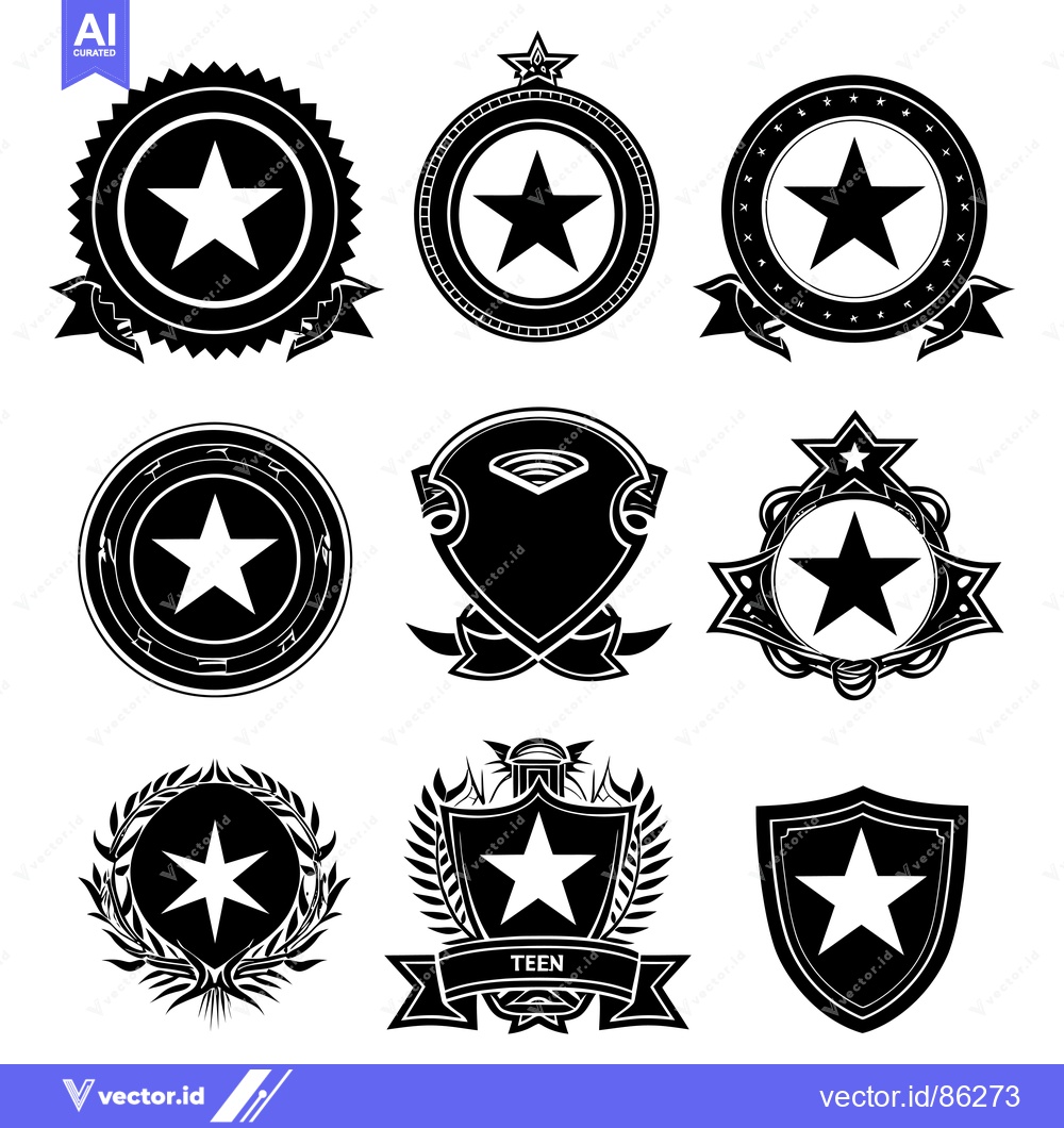 Premium Vector dari A collection of nine black and white star-shaped emblems