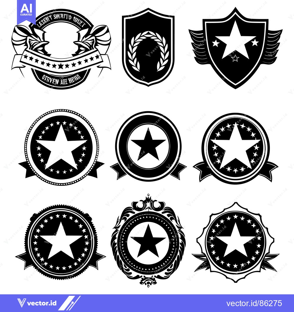 Premium Vector dari A Collection of Black and White Star-Shaped Emblems