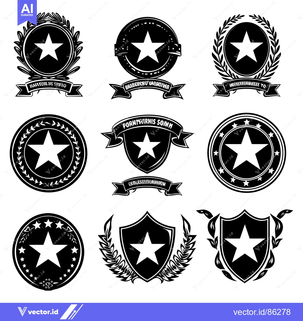 Premium Vector dari Nine Black and White Star Emblems with Various Designs