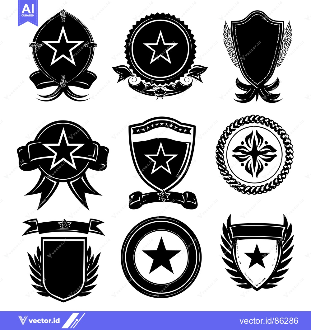 Premium Vector dari Collection of Black and White Star-Shaped Heraldic Emblems