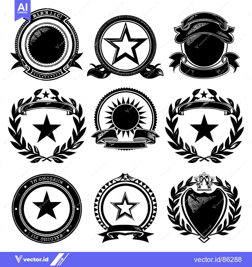 Premium Vector dari Black and White Vintage Design Elements with Stars, Banners, and Wreat