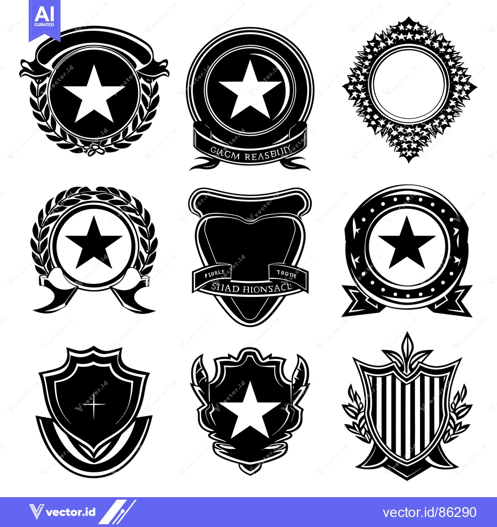 Premium Vector dari A Collection of Black and White Heraldic Shields and Badges with Stars