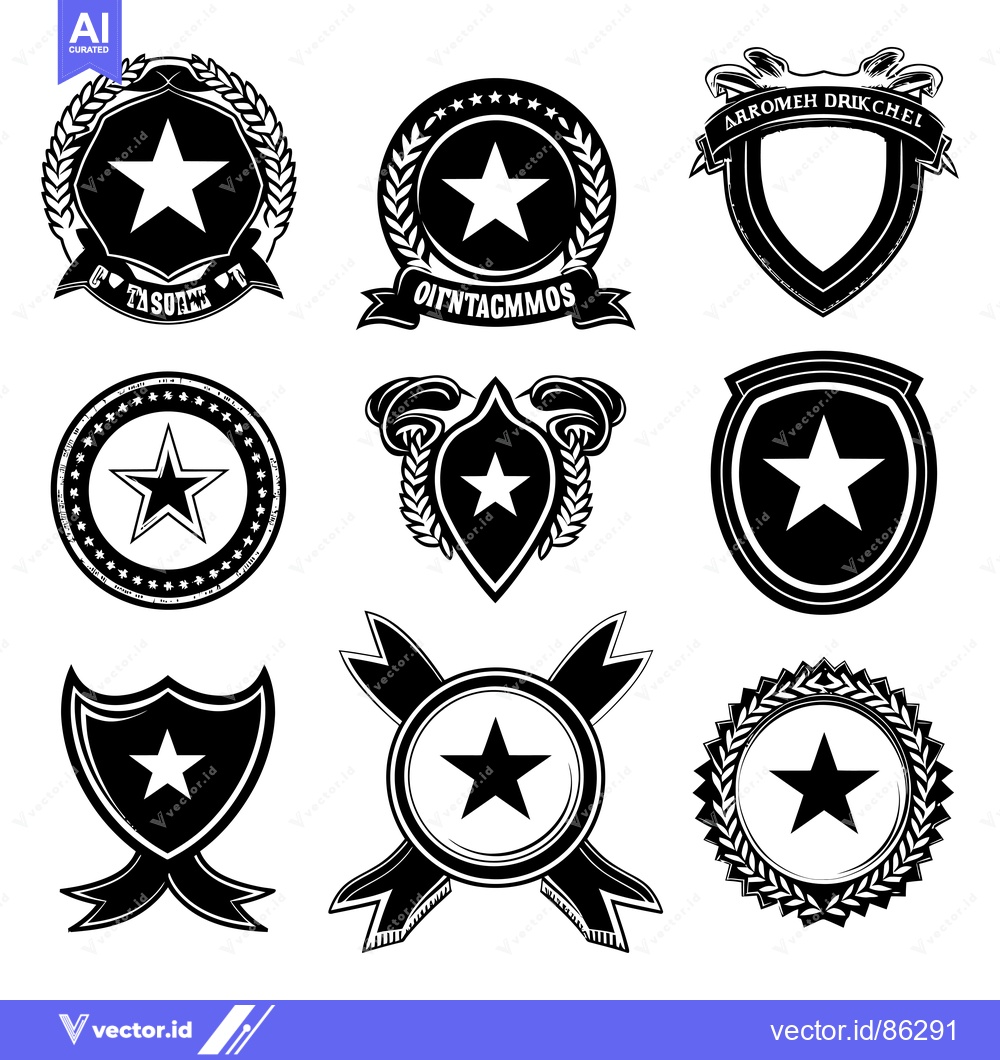 Premium Vector of Nine Black and White Star-Shaped Emblems