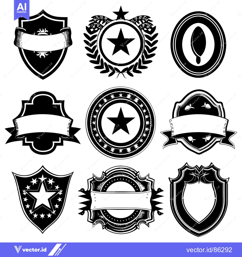 Premium Vector dari Collection of Black and White Heraldic Shields and Badges