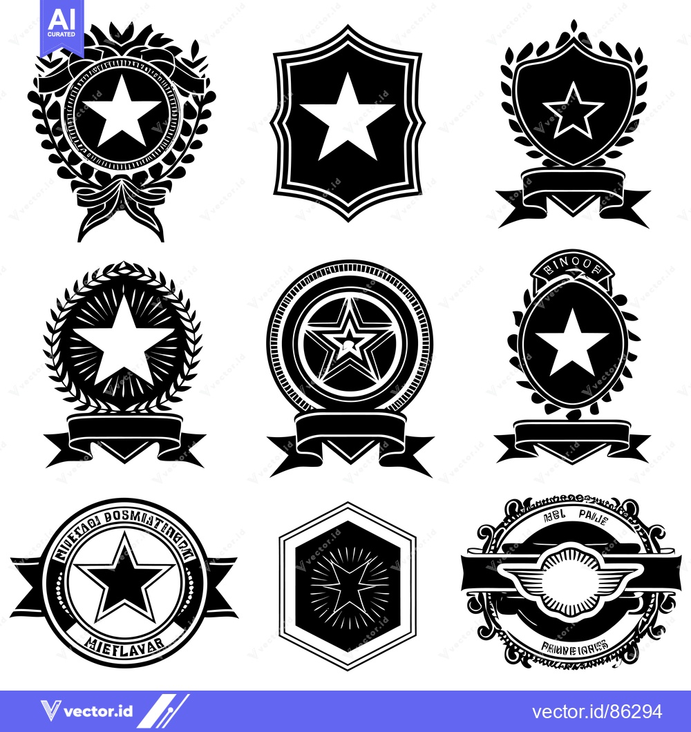 Premium Vector dari Collection of Black and White Star Badges with Banners