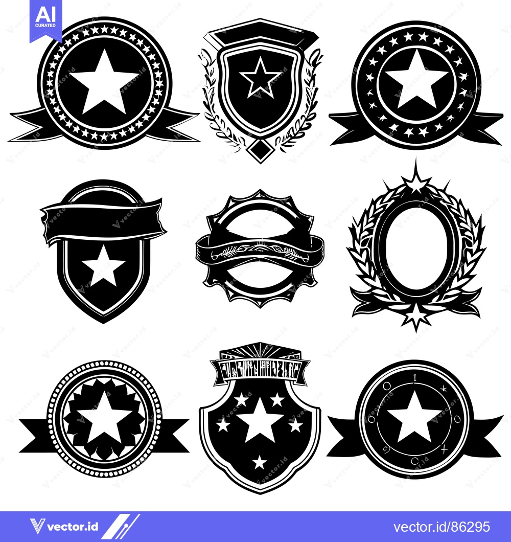 Premium Vector of Collection of Black and White Star-Themed Badges and Emblems
