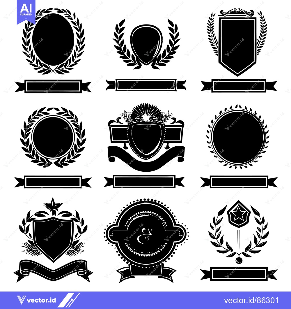 Premium Vector dari Collection of Black and White Laurel Wreath and Shield Design Elements